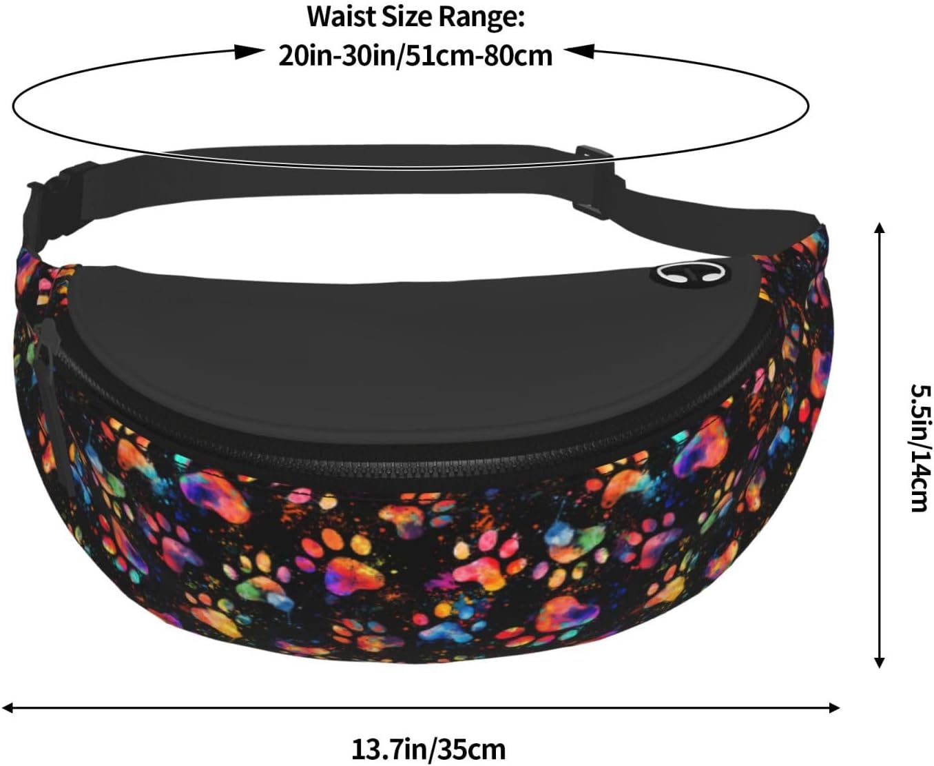 Colorful Paw Print Waist Bag – Stylish Lightweight Fanny Pack for Sports, Travel, Hiking & Casual Wear