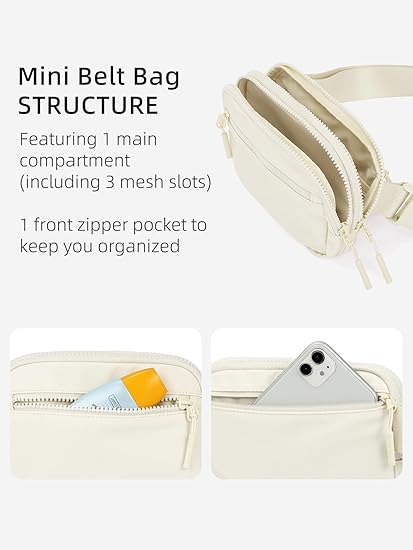 Minimalist White Waist Bag – Compact Crossbody Fanny Pack for Travel, Hiking, Running & Everyday Use