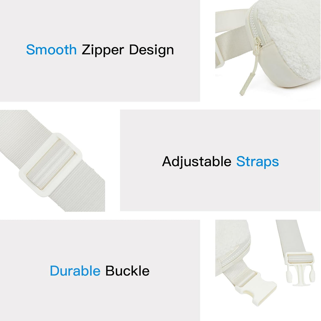 Fashionable Sherpa Fleece Waist Bag – Lightweight Crossbody Chest Pack with Adjustable Strap, Cozy Travel & Sports Belt Bag for Women