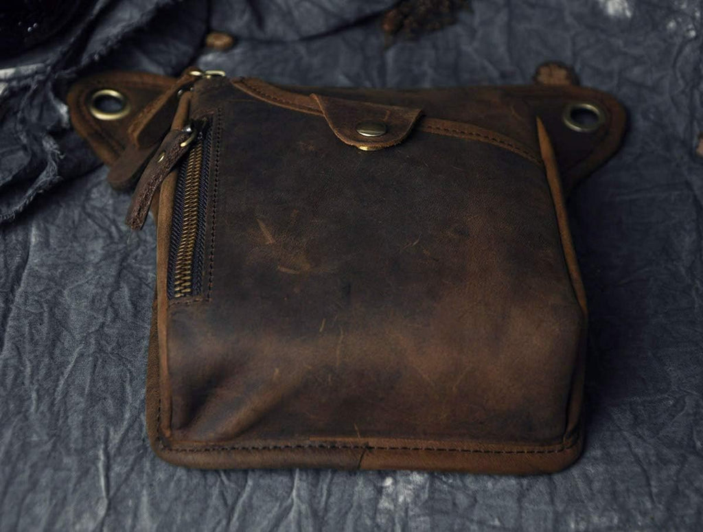 Vintage Leather Multi-Functional Waist Bag – Crossbody Leg Pack, Travel Chest Sling & Motorcycle Riding Hip Bag for Men and Women