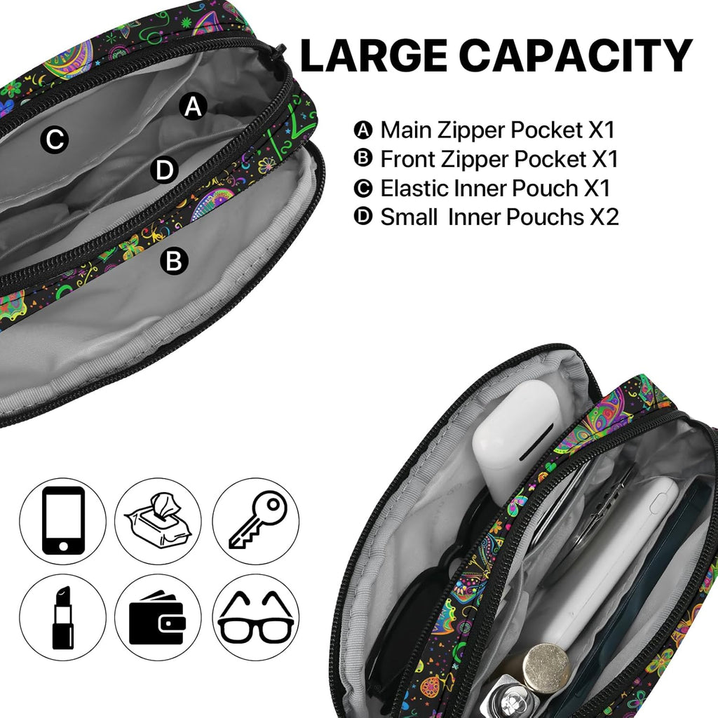Colorful Butterfly Print Waist Bag – Waterproof Crossbody Fanny Pack with Multiple Pockets for Travel, Sports & Daily Use