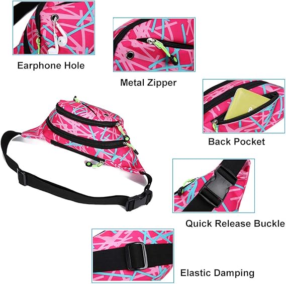 Stylish Printed Sports Waist Bag – Waterproof Multi-Pocket Crossbody Fanny Pack for Men & Women, Travel & Outdoor Use