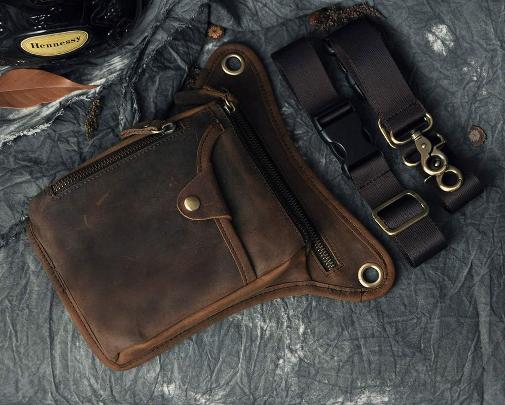Vintage Leather Multi-Functional Waist Bag – Crossbody Leg Pack, Travel Chest Sling & Motorcycle Riding Hip Bag for Men and Women