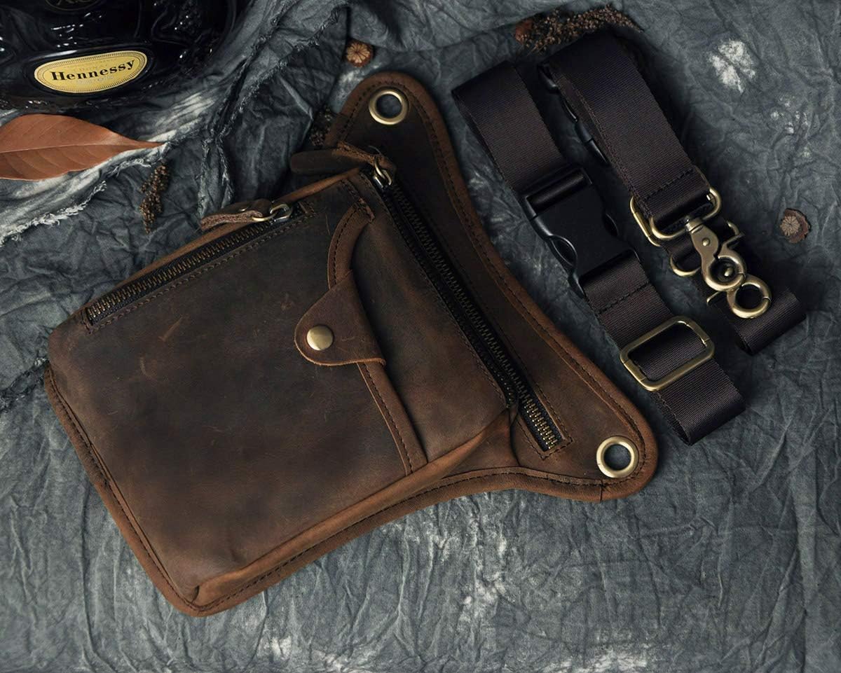 Vintage Leather Multi-Functional Waist Bag – Crossbody Leg Pack, Travel Chest Sling & Motorcycle Riding Hip Bag for Men and Women