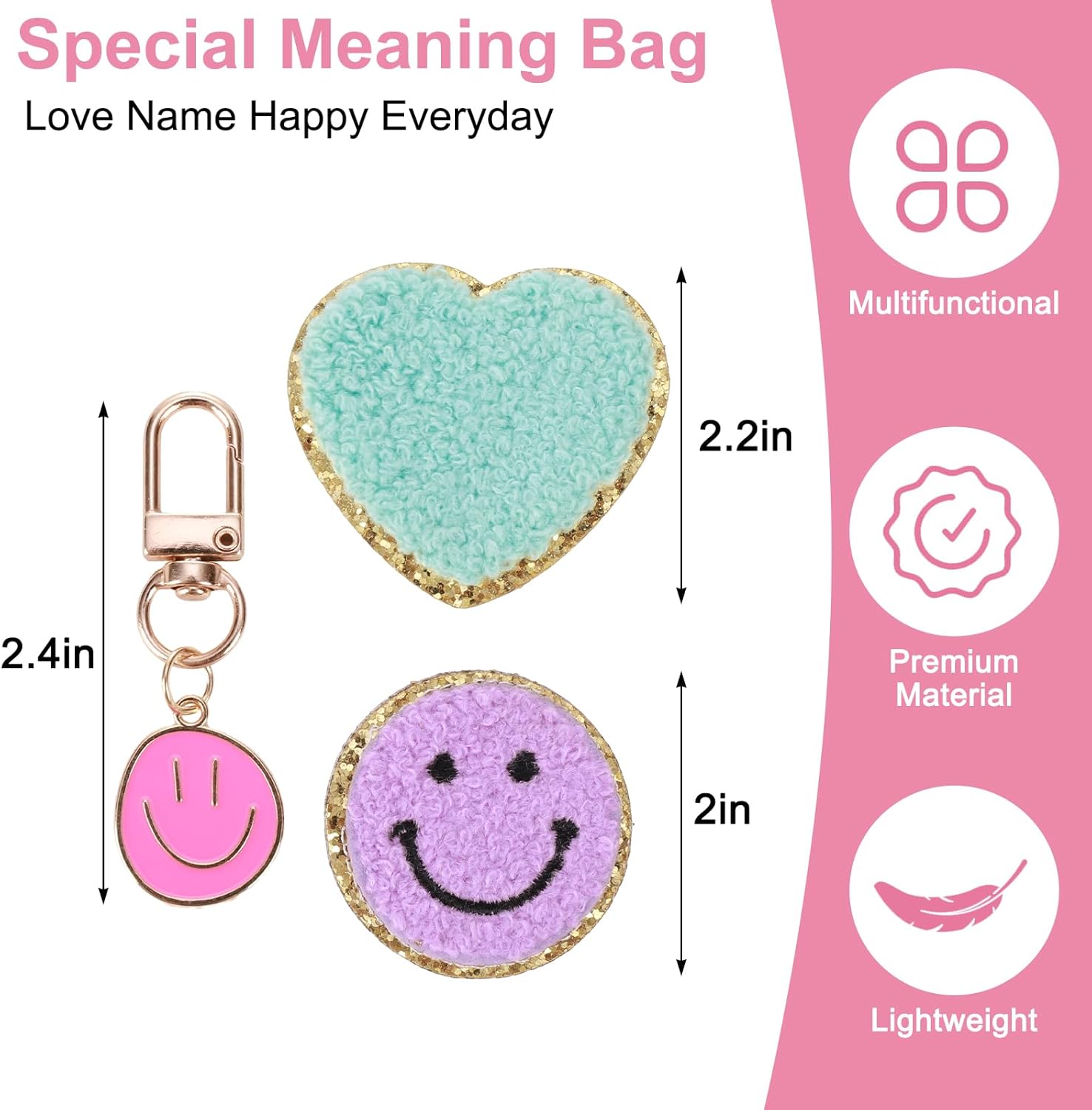 Cute Pink Heart & Smiley Face Embroidered Fanny Pack – Lightweight Waterproof Waist Bag with Adjustable Strap for Women & Girls
