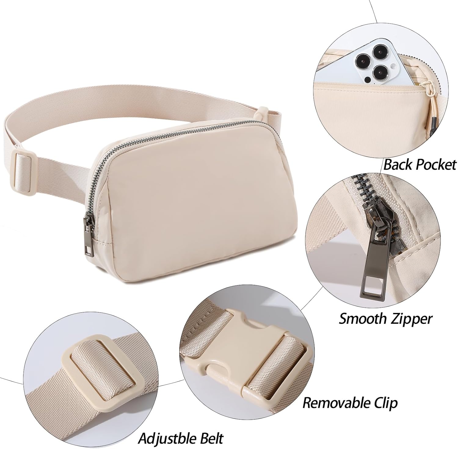 Minimalist Beige Waterproof Waist Bag – Lightweight Crossbody Chest Pack with Adjustable Strap for Travel, Sports & Everyday Use