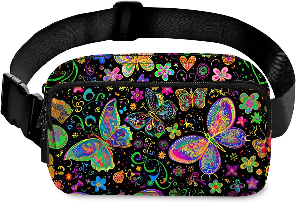 Colorful Butterfly Print Waist Bag – Waterproof Crossbody Fanny Pack with Multiple Pockets for Travel, Sports & Daily Use
