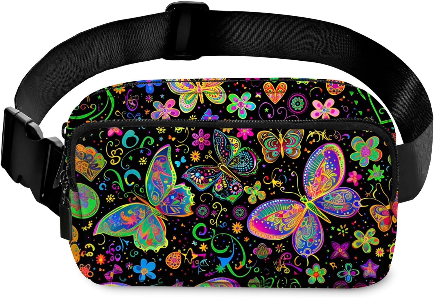 Colorful Butterfly Print Waist Bag – Waterproof Crossbody Fanny Pack with Multiple Pockets for Travel, Sports & Daily Use