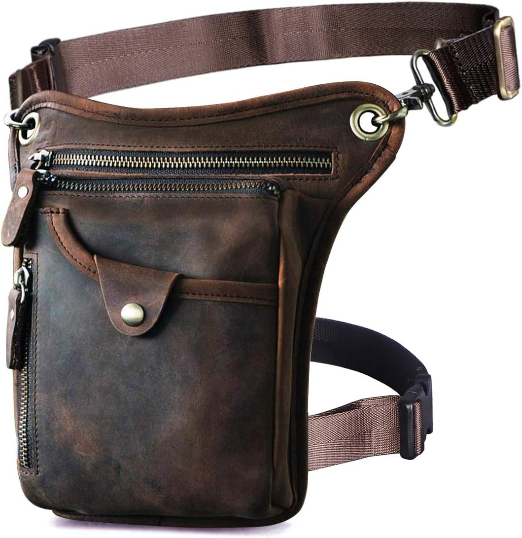 Vintage Leather Multi-Functional Waist Bag – Crossbody Leg Pack, Travel Chest Sling & Motorcycle Riding Hip Bag for Men and Women
