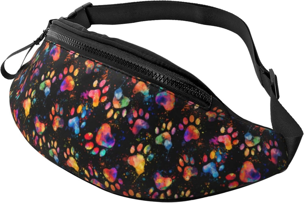 Colorful Paw Print Waist Bag – Stylish Lightweight Fanny Pack for Sports, Travel, Hiking & Casual Wear