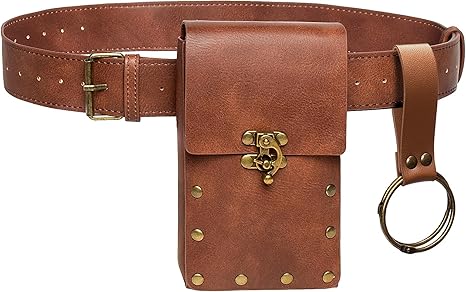 Vintage Brown Leather Waist Bag – Retro Belt Pouch with Adjustable Strap and Metal Buckle for Men & Women