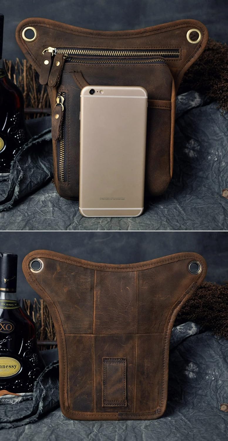 Vintage Leather Multi-Functional Waist Bag – Crossbody Leg Pack, Travel Chest Sling & Motorcycle Riding Hip Bag for Men and Women